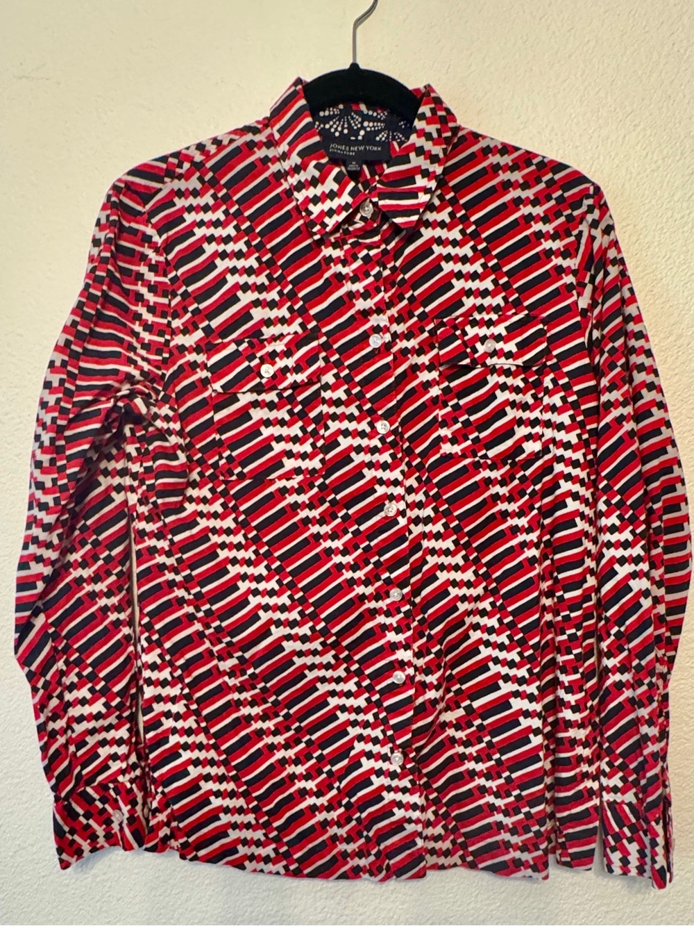 Jones New York Red, White & Blue Patterned Shirt
